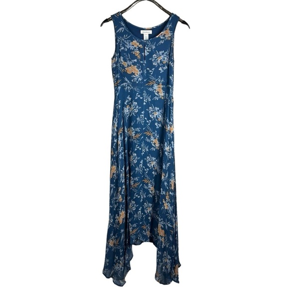 SUNDANCE ON THE BREEZE BLUE FLORAL VISCOSE SLEEVELESS SHARK BITE HEM MAXI DRESS - Picture 2 of 12